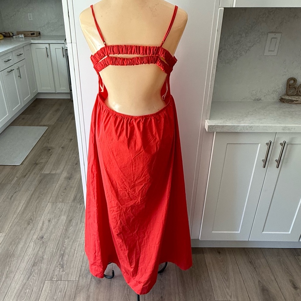 NWT Free People Red Fifi Midi Dress Spaghetti Strap Smocked Top Size Large $98 - Picture 5 of 9